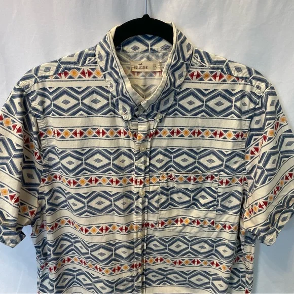 Hollister California Aztec Short Cuffed Sleeve Button Down Shirt Teen XL Tribal - Picture 4 of 14